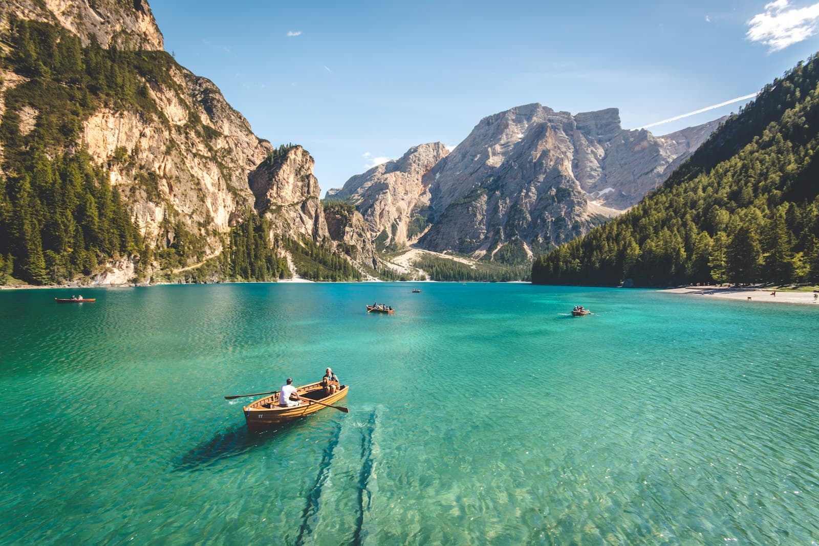 A turquoise alpine lake cradled by mountains